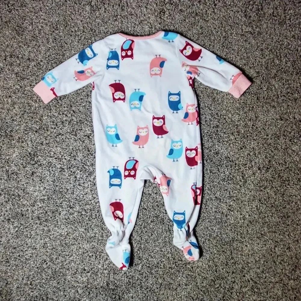 CARTER'S Baby Girl Owl Fleece Footed Pajamas White Pink Blue Size 6m